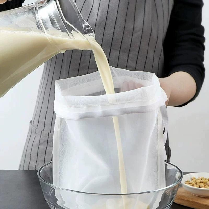 Bolsa de filtro de nailon reutilizable con cordón – Ideal para zumos, café, té, leche vegetal y yogur